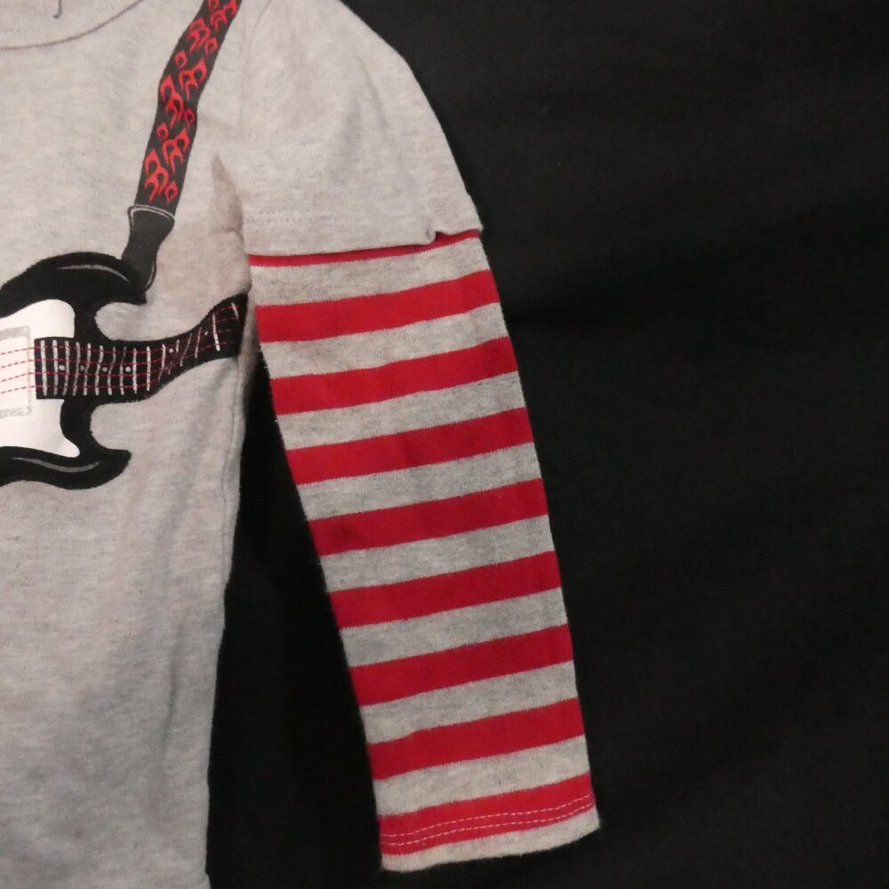 PEKKLE 24 months Grey Rockstar Guitar Baby Bodysuit With Red Striped Sleeves - Picture 6 of 15